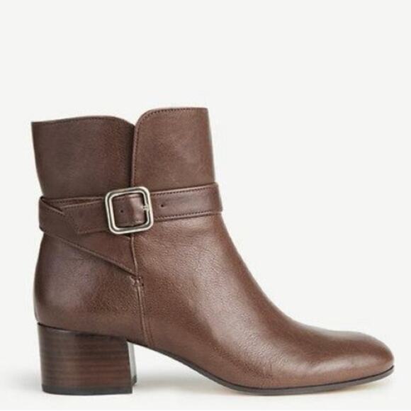 Ann Taylor Tinley Leather Buckle Booties In Chocolate Fudge 11 - Picture 1 of 11